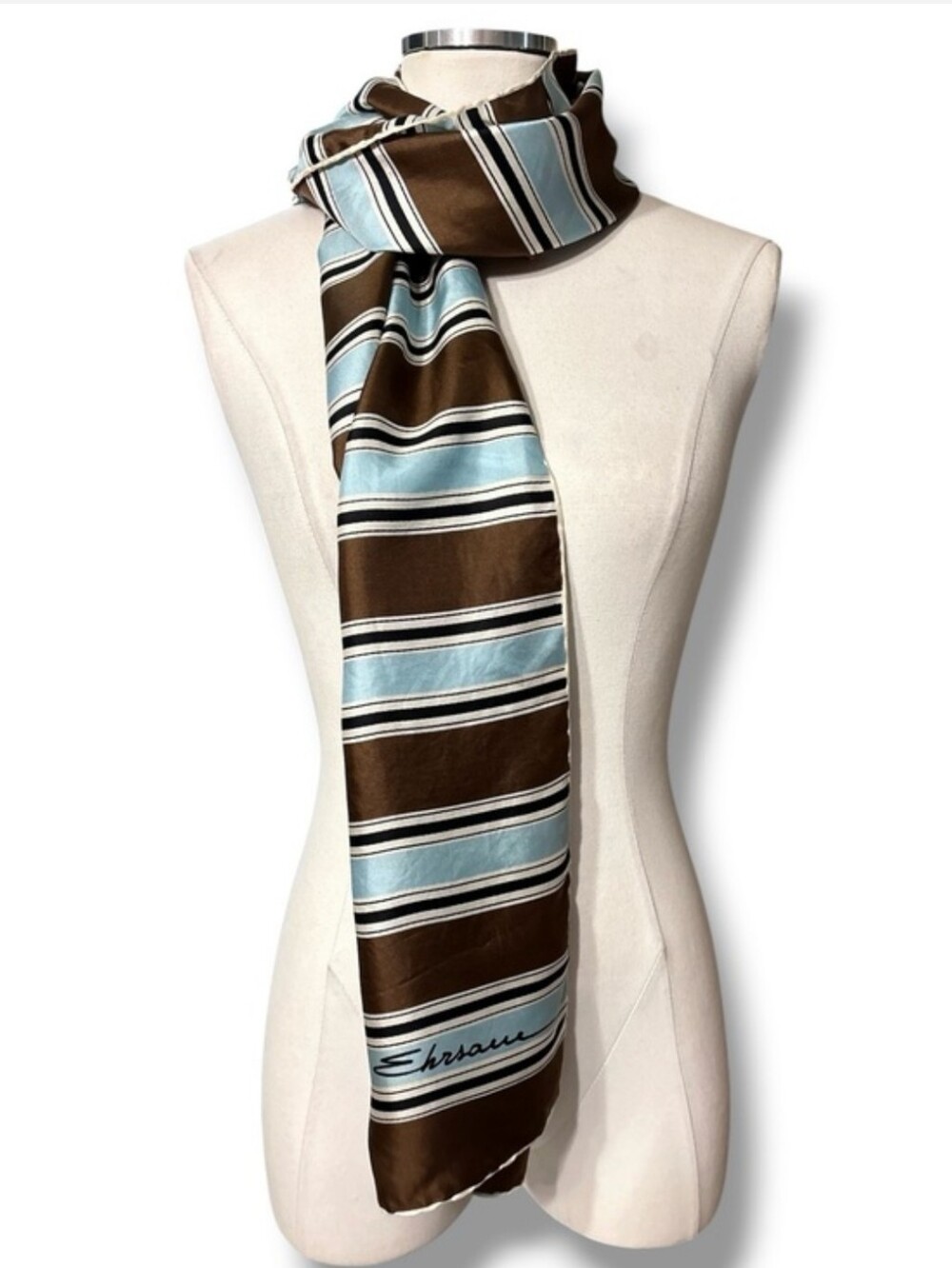 EHRSAW for ALEXANDER’S ITALY Striped Silk Scarf Long Rectangular VINTAGE